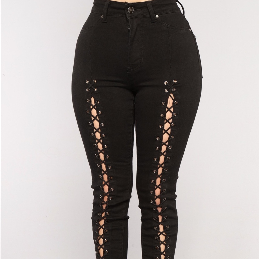 Black Lace Up Jeans